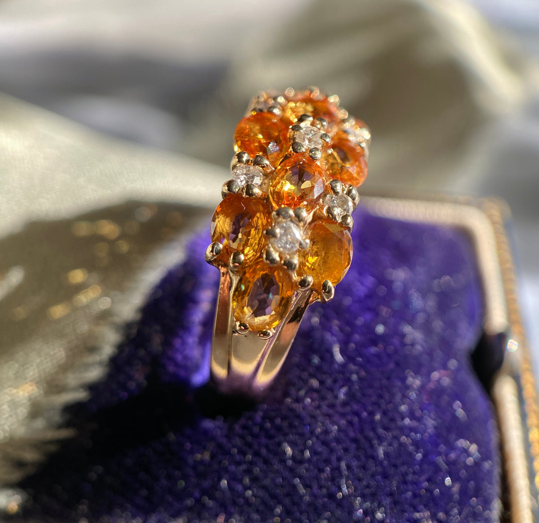 Checkered Citrine and Diamond Ring 1.25 tcw in 14k Yellow Gold