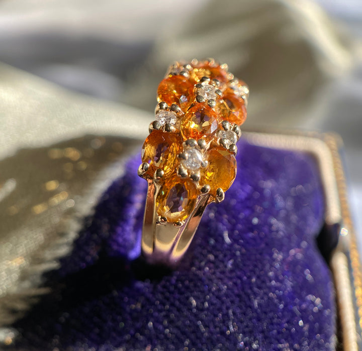 Checkered Citrine and Diamond Ring 1.25 tcw in 14k Yellow Gold