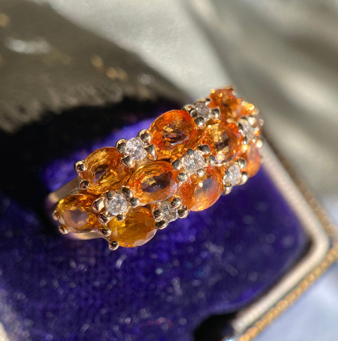 Checkered Citrine and Diamond Ring 1.25 tcw in 14k Yellow Gold