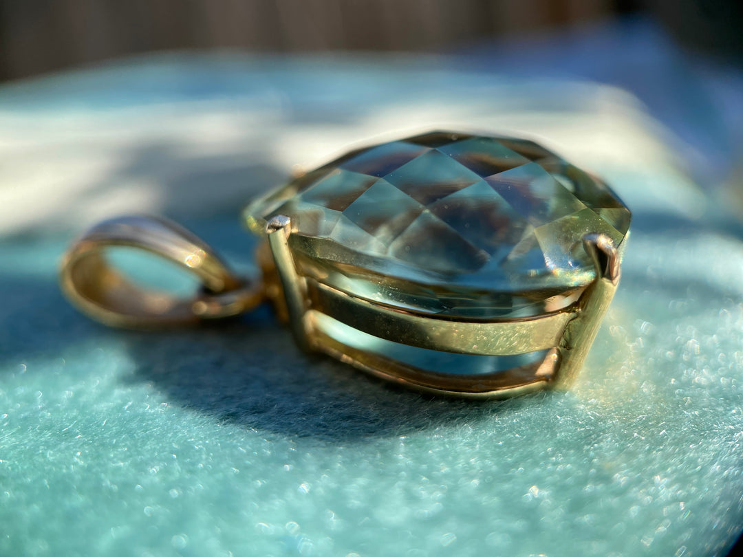 Green Amethyst Prasiolite TCW 15.60 Pendent in 14k Yellow Gold