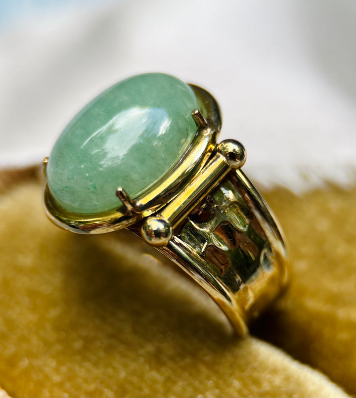 Over 5 Carats Jade Ring in 10k Yellow Gold