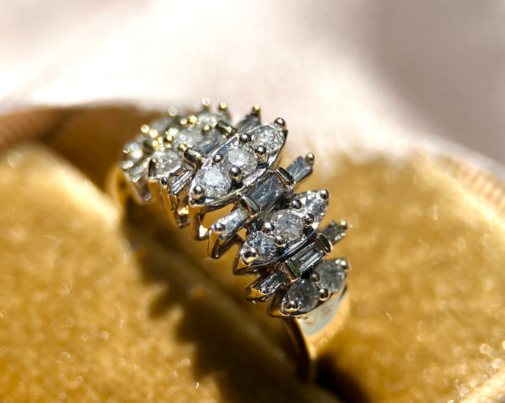 3/4 ctw Round and Baguette Diamond Ring in 10k Yellow Gold