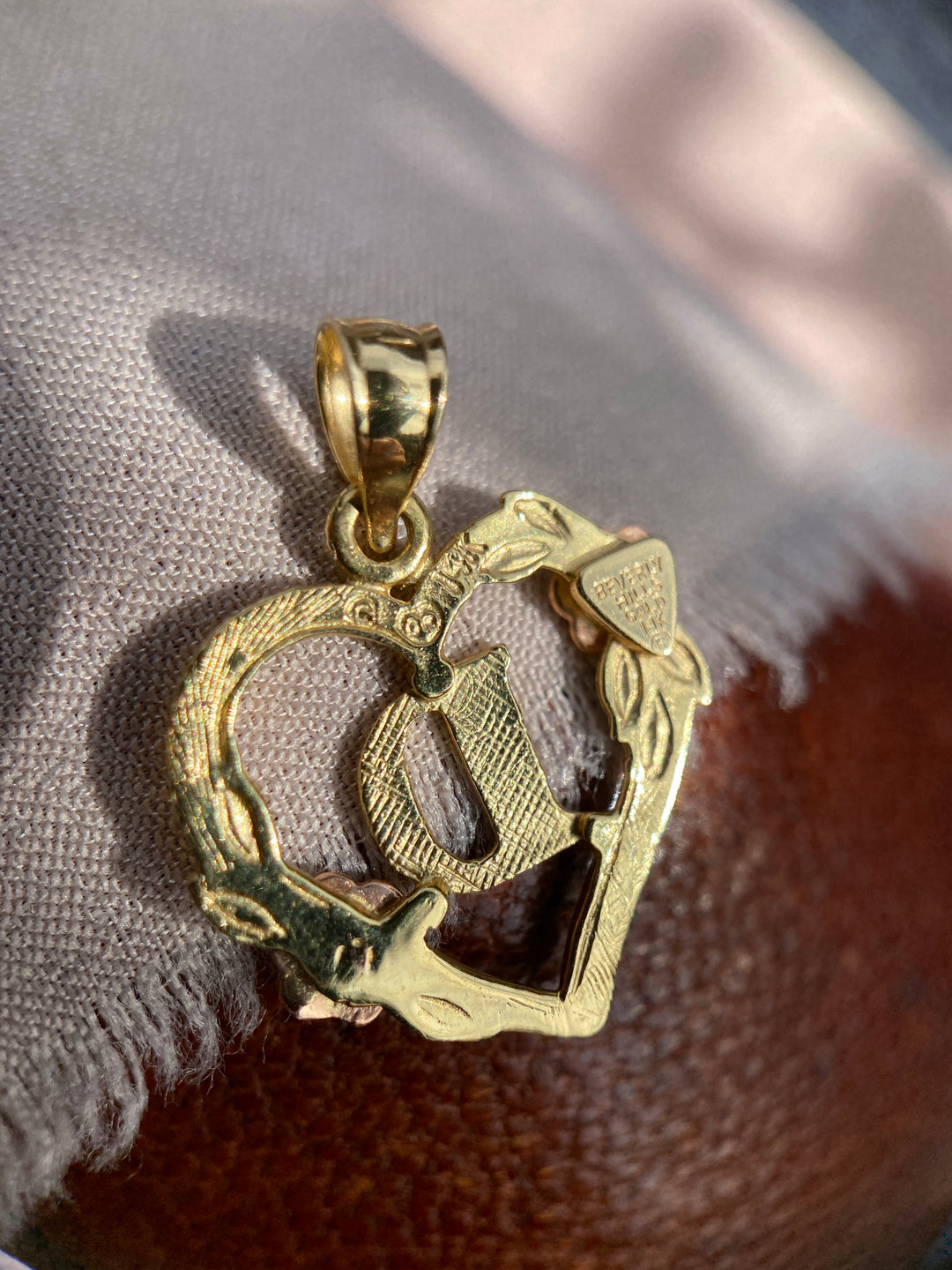 “D” Heart Pendant in 14k Yellow and Rose Gold