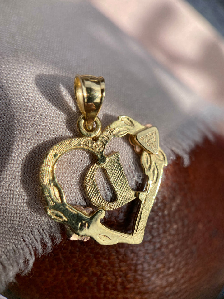“D” Heart Pendant in 14k Yellow and Rose Gold