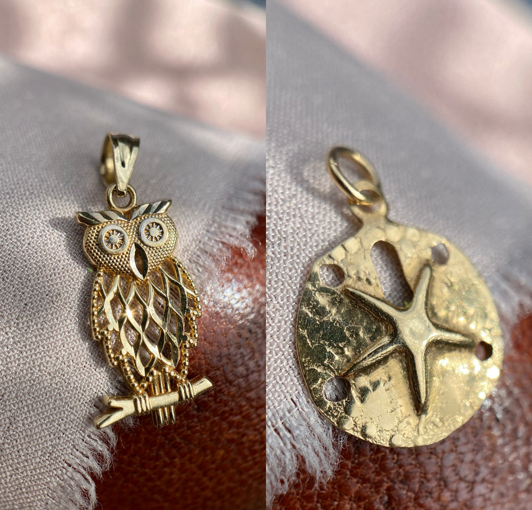 Sand dollar 14k and owl 10k