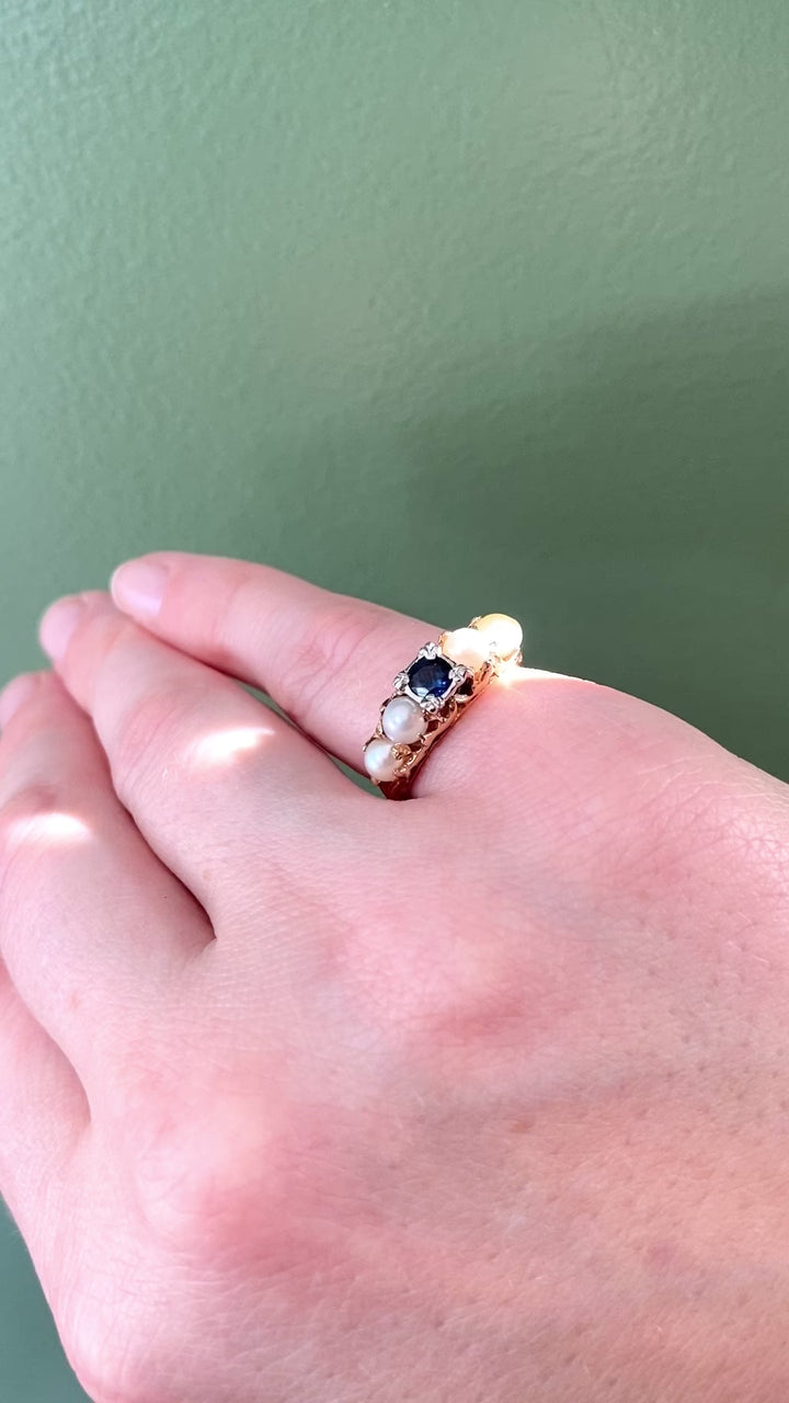 Heart Of The Sea Sapphire and Pearl Ring
