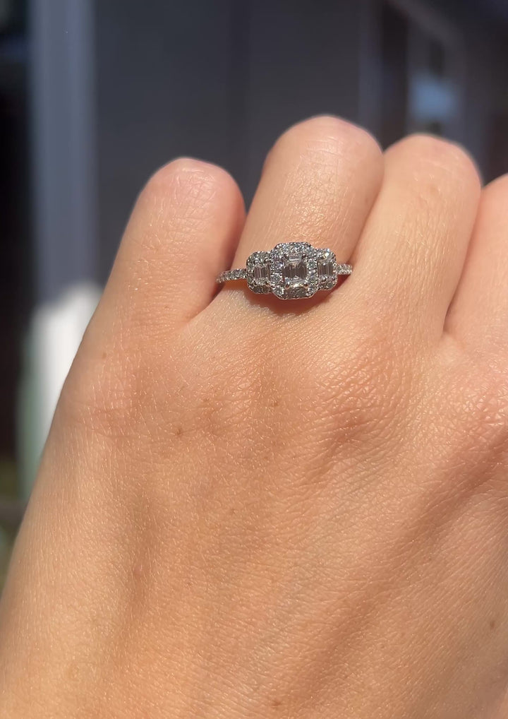 Elegant Emerald Cut .88 Carat tw Diamond Ring in 14k White Gold