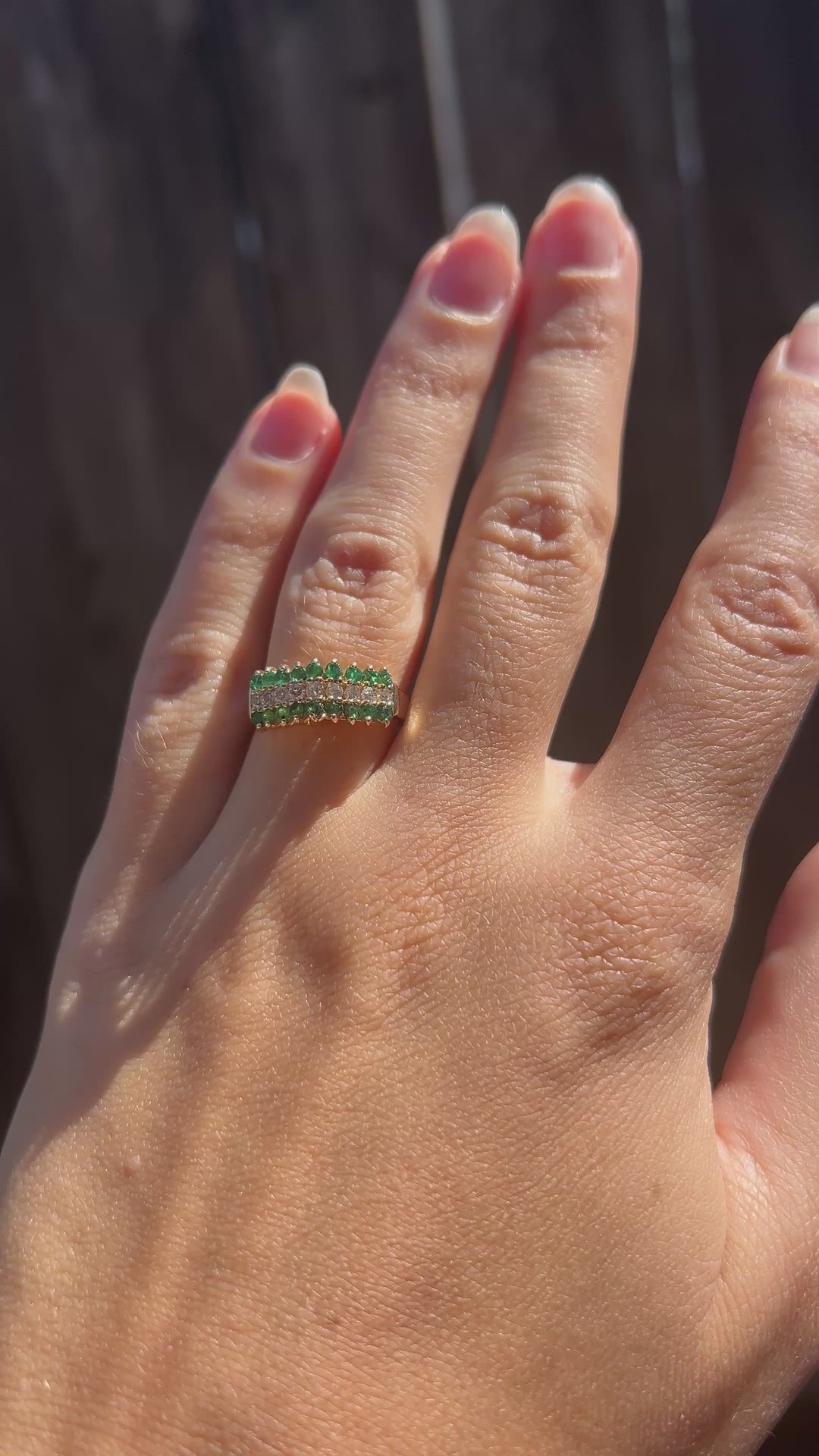 Vintage Starlight And Moss Emerald and Diamond Ring in 14k Yellow Gold
