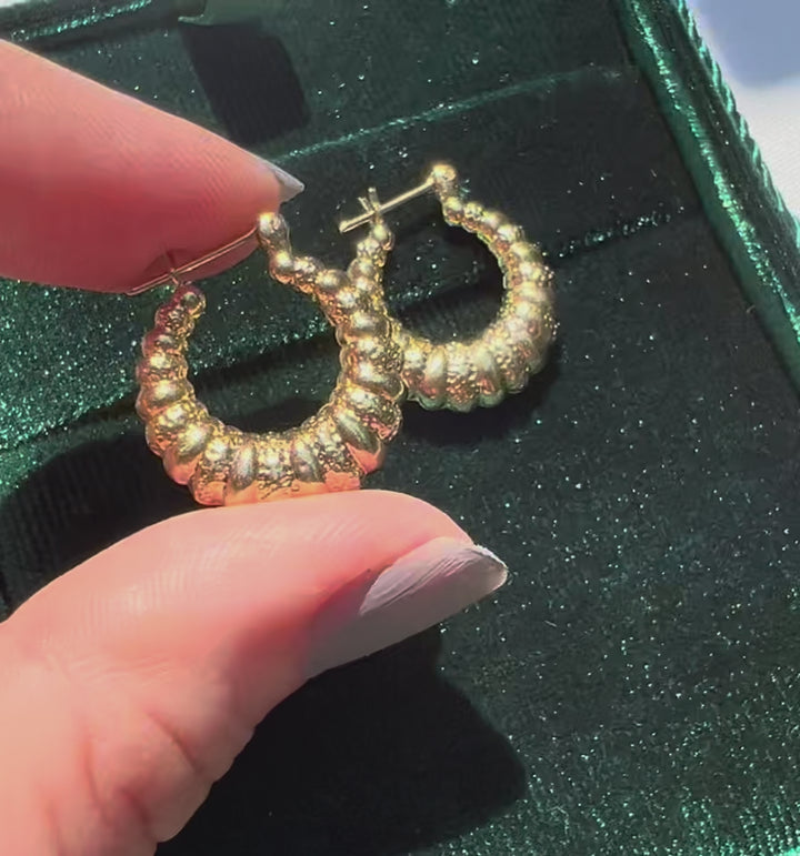 Detailed Twist Hoops in 14k Yellow Gold