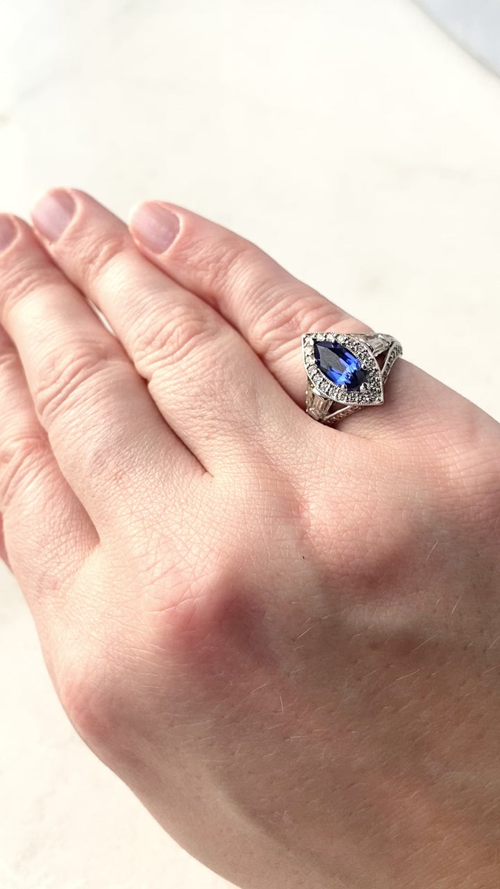 Stunning Sapphire Ring Surrounded by Diamonds
