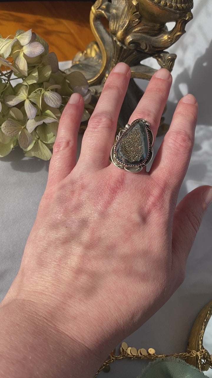Vintage Signed BBT Bernadine Begay Navajo Natural Stone in Sterling Silver Size 8.75