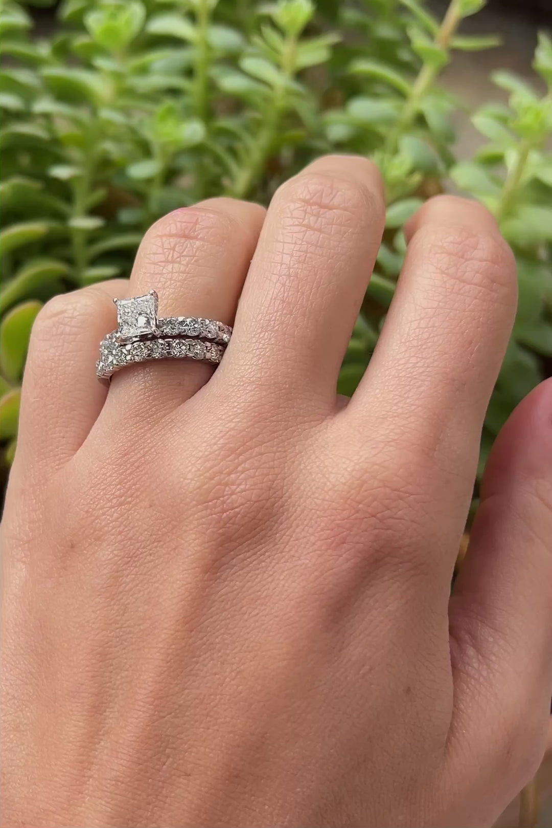 100% Natural Princess Diamond Ring Set in 14k White Gold With 2.74 TCW