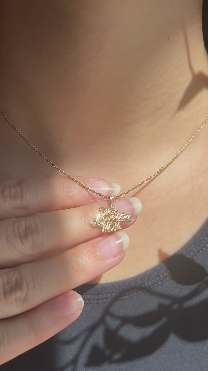 “ We Love You Mom” Pendant in 14k Yellow Gold
