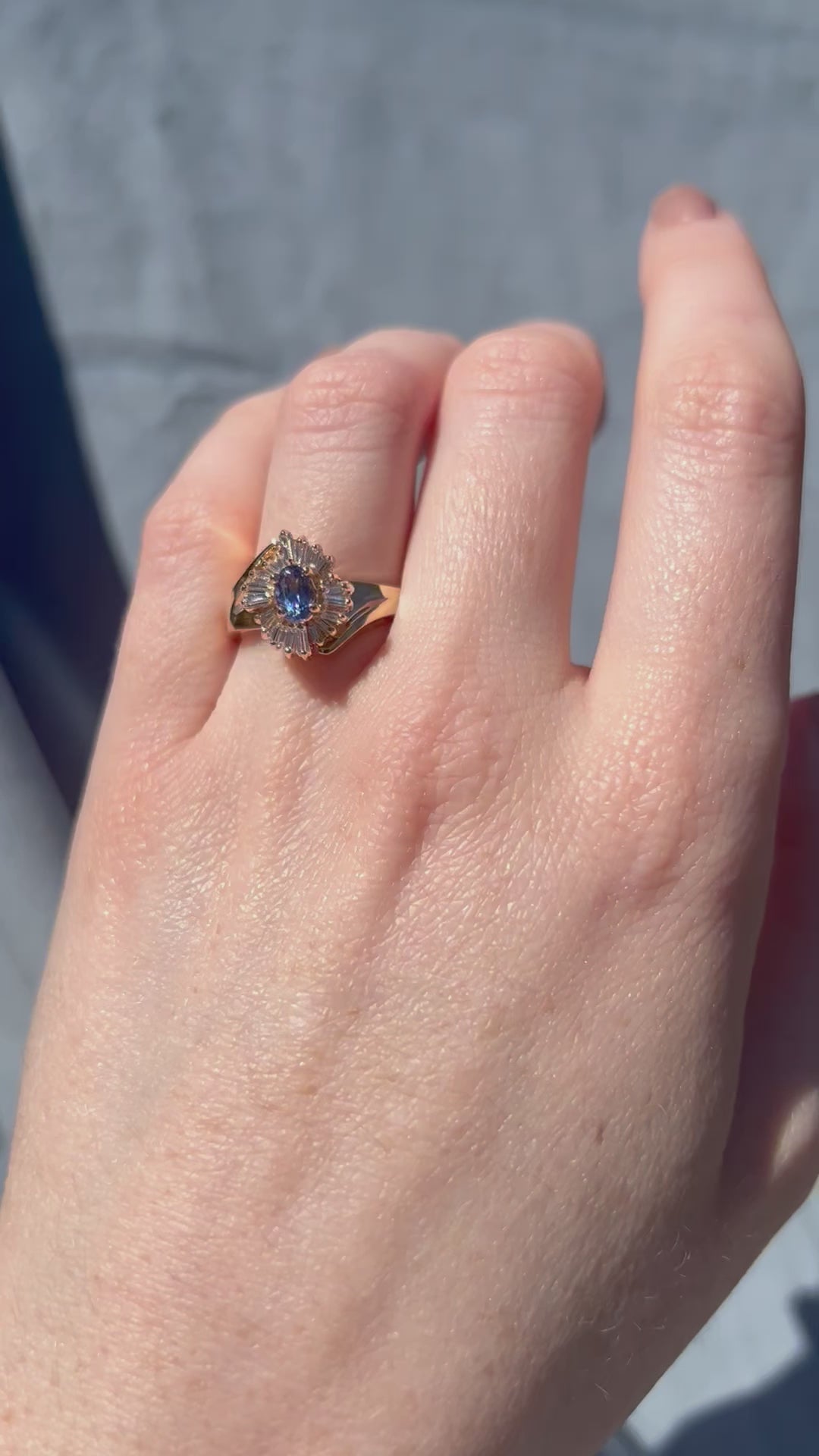 Iolite and Diamond Ballerina Style Ring in 14k Yellow Gold