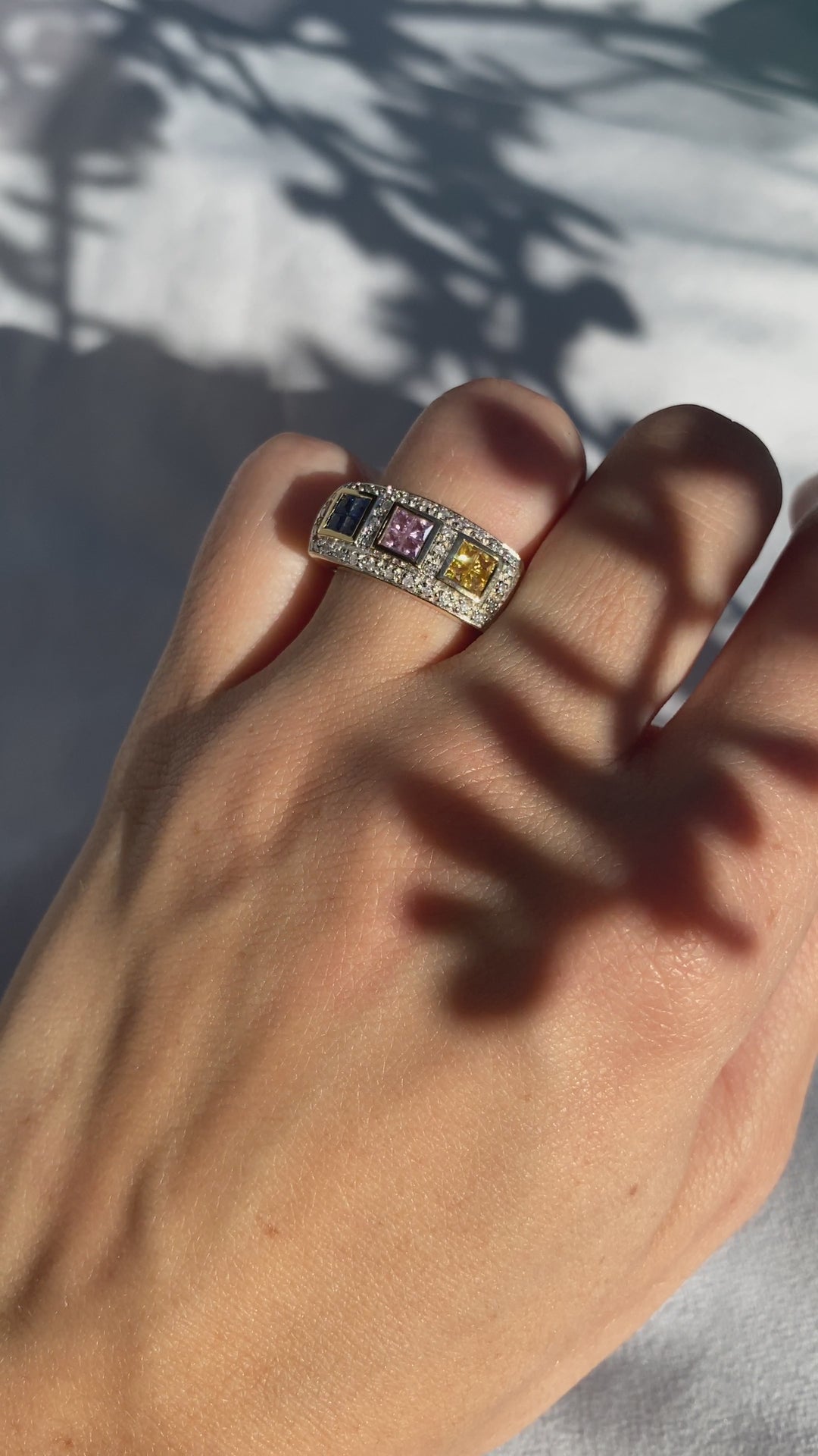 Celebration Natural Multicolored Sapphire and Diamond Ring in 14k White Gold