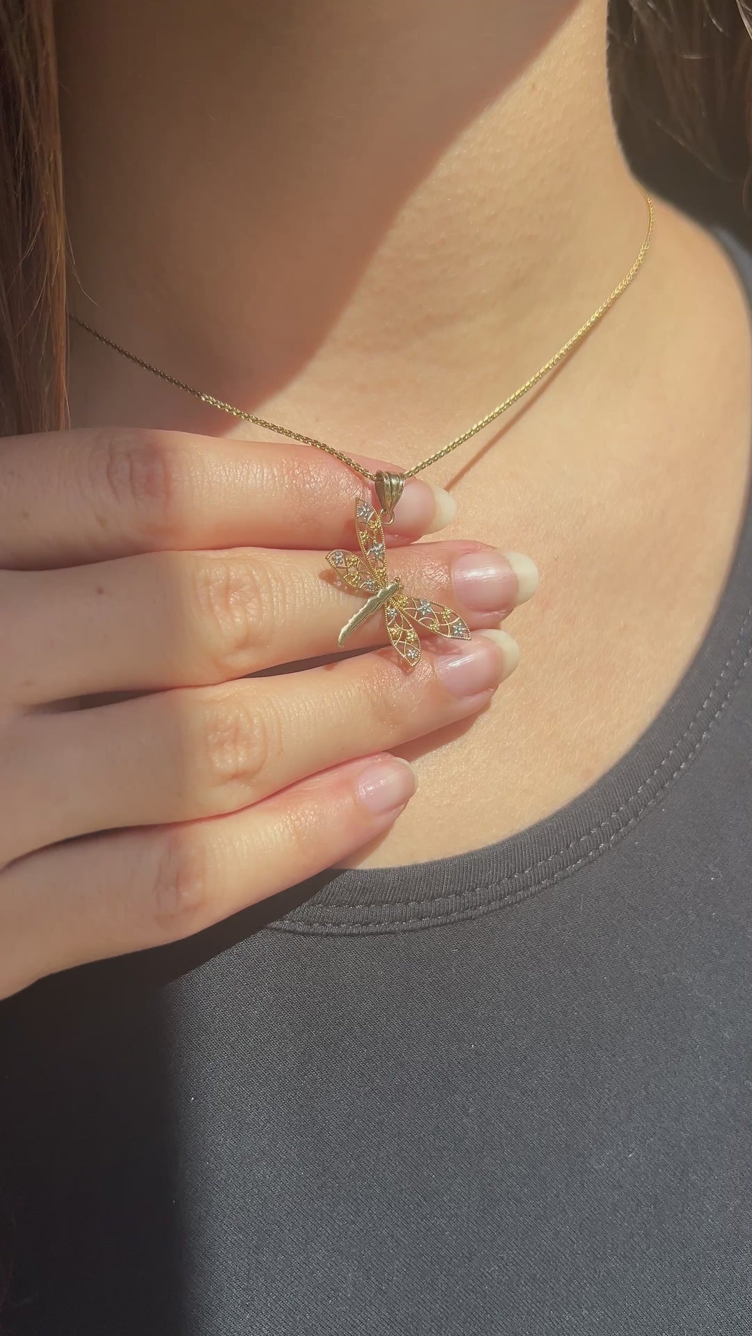 Dragonfly Pendant in 14k Yellow And White Gold