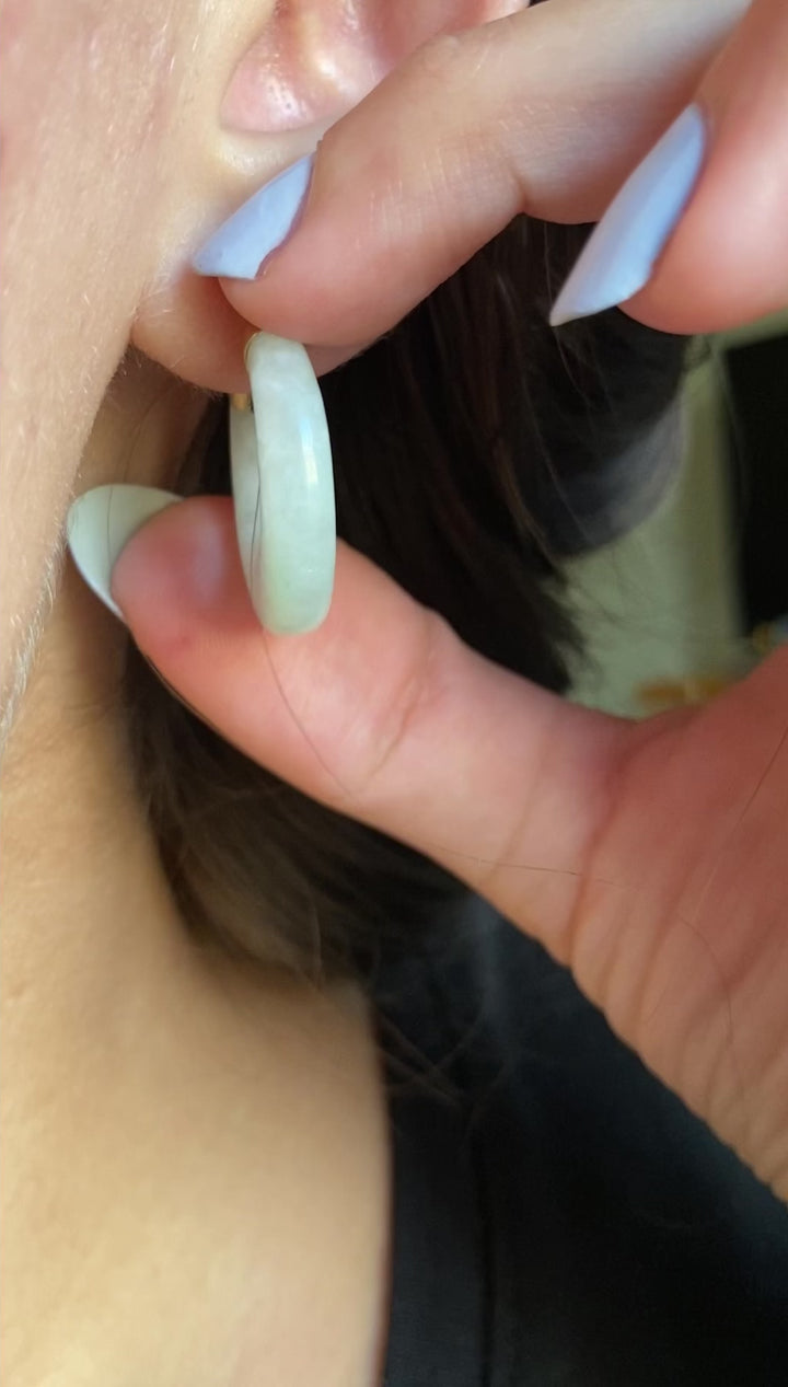 Vintage Dreams Jade Hoops in 10k Yellow Gold
