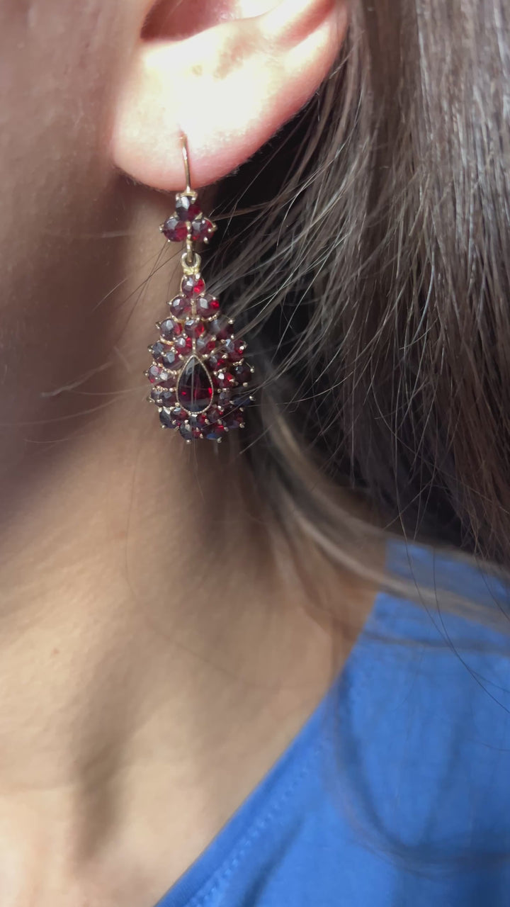 Victorian Bohemian Garnet Earrings in Tombak