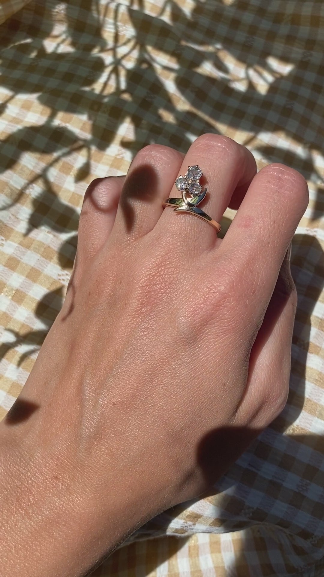 Victorian Clover Old Mine Cut Diamond Ring in 14k Gold