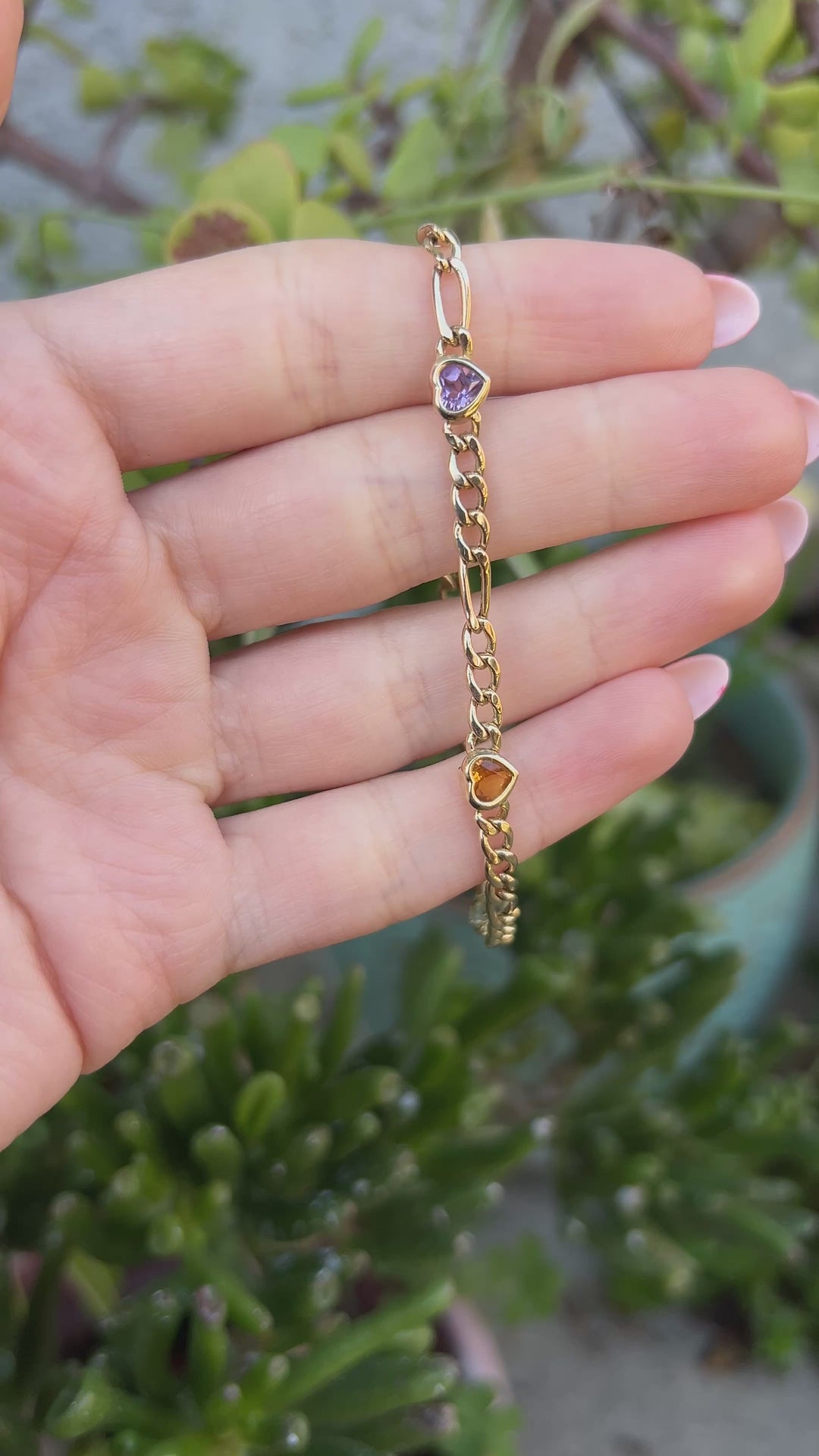 Colorful Hearts Bracelet With Topaz, Citrine, Garnet and Amethyst in 14k Yellow Gold