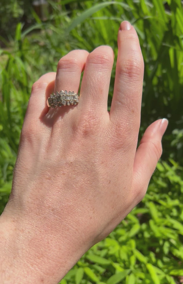 3/4 ctw Round and Baguette Diamond Ring in 10k Yellow Gold