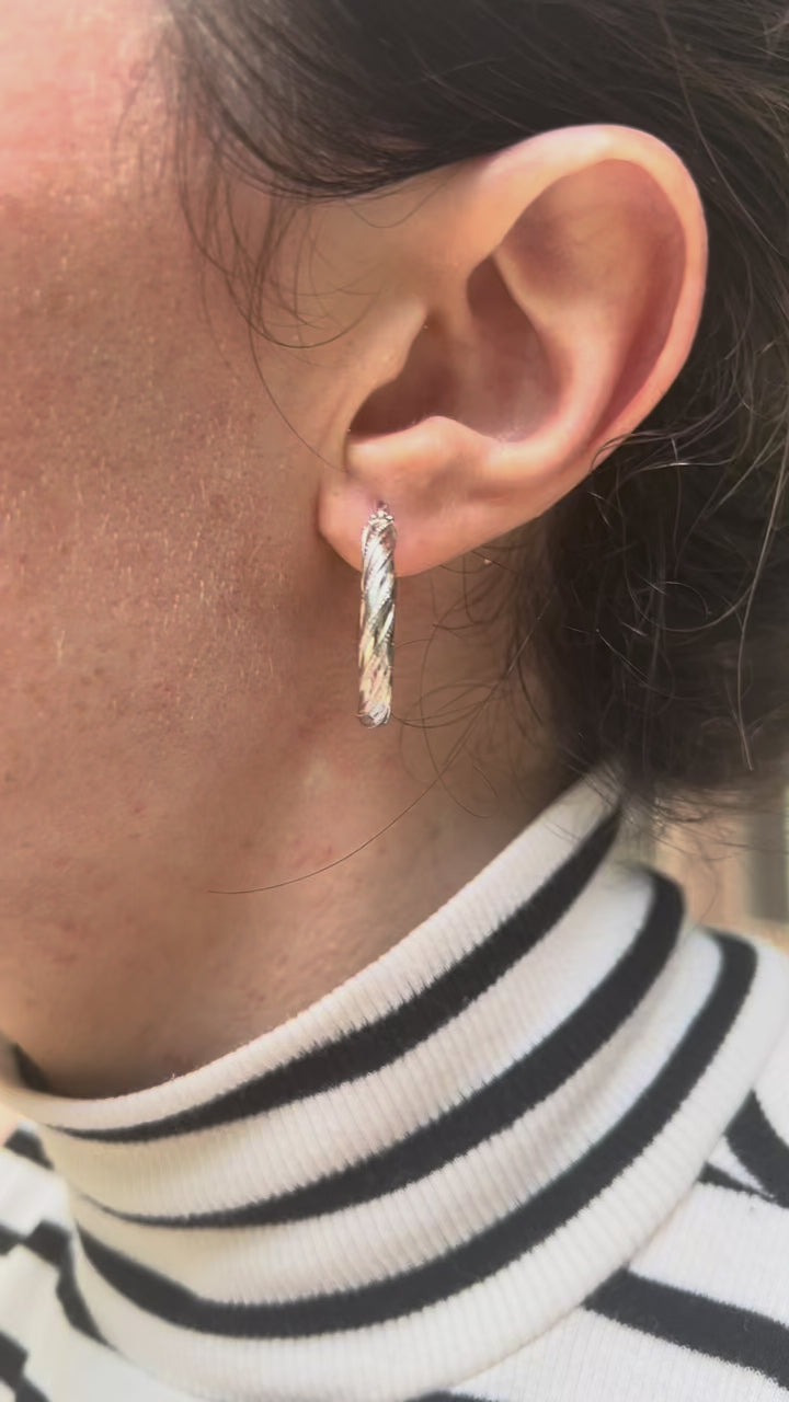 Detailed Twist Hoops in 14k White Gold