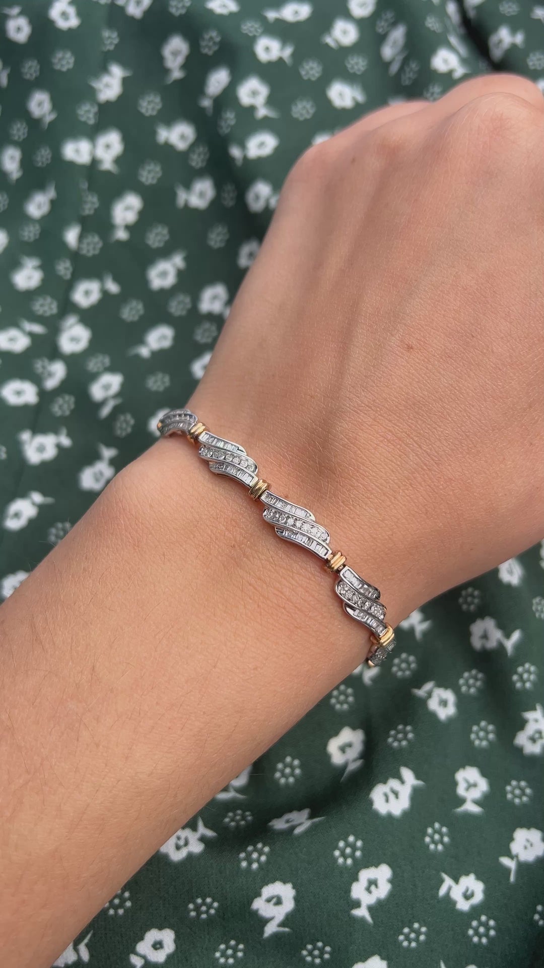 100% Natural Diamond 3.20 tcw Bracelet 10k White and Yellow Gold