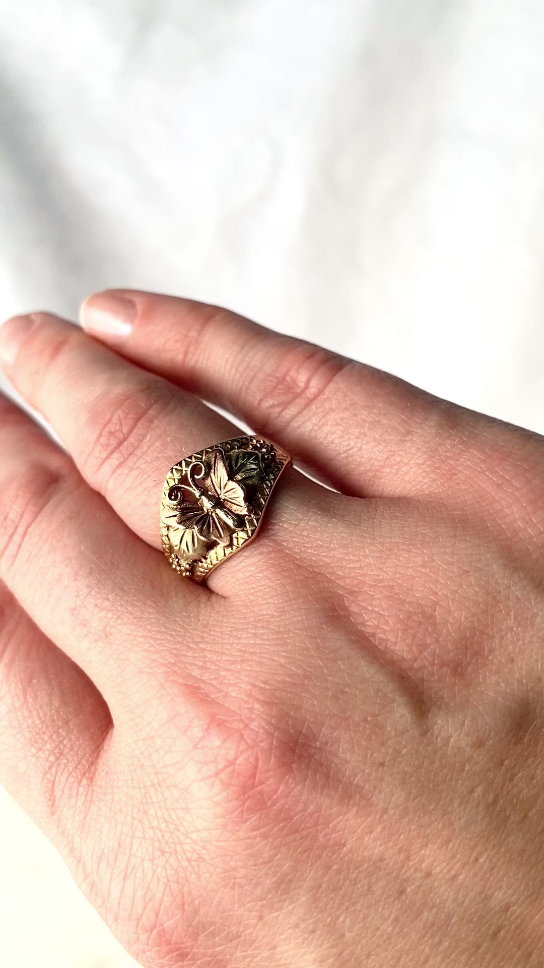 Flutter Yellow, Pink and Green Gold Butterfly Ring