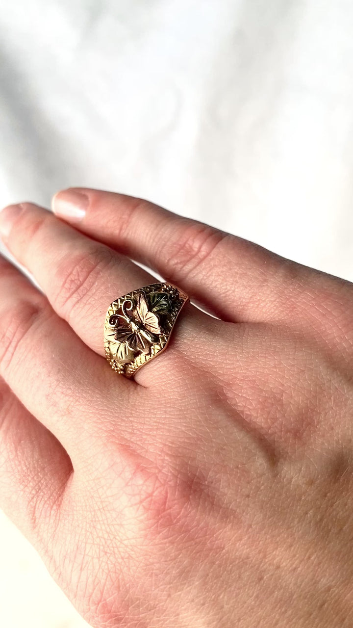 Flutter Yellow, Pink and Green Gold Butterfly Ring