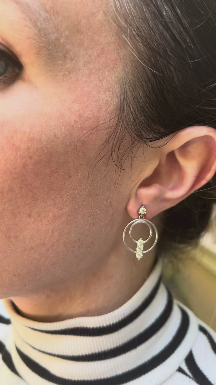 Celestial Cascade over 3/4 carat tw Natural Diamond Dangle Hoops in 14k White Gold