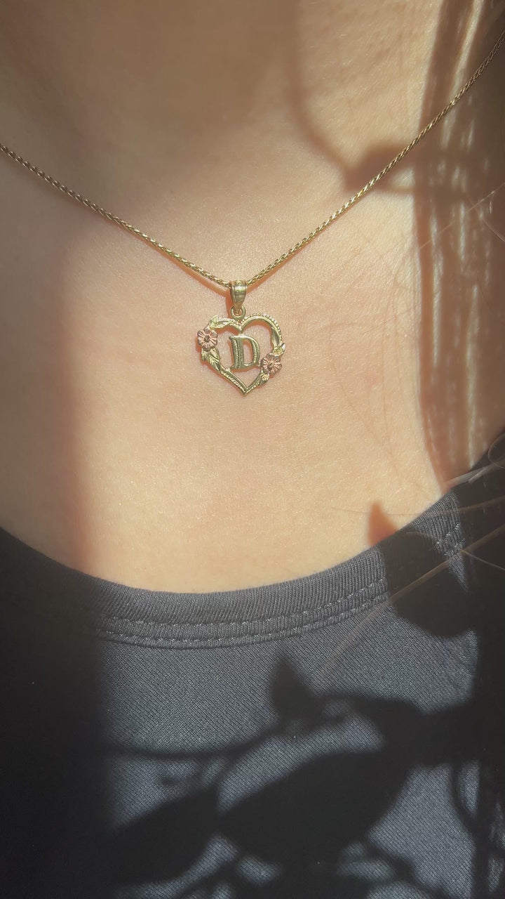 “D” Heart Pendant in 14k Yellow and Rose Gold