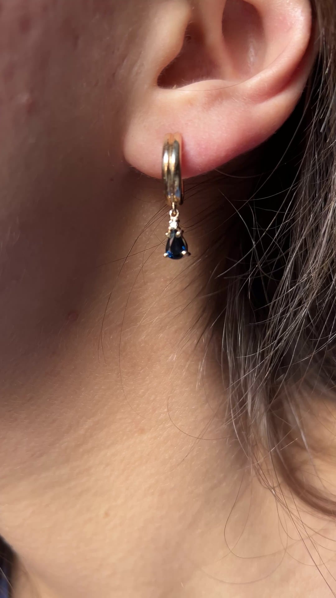 Lovely Blue Sapphire and Diamond Gold hoops