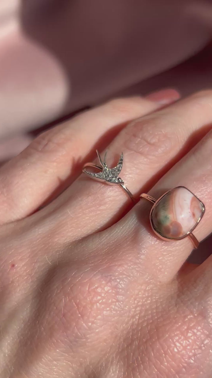 c.1900 Victorian Antique Swallow Old Cut Diamond Ring in 14k Gold