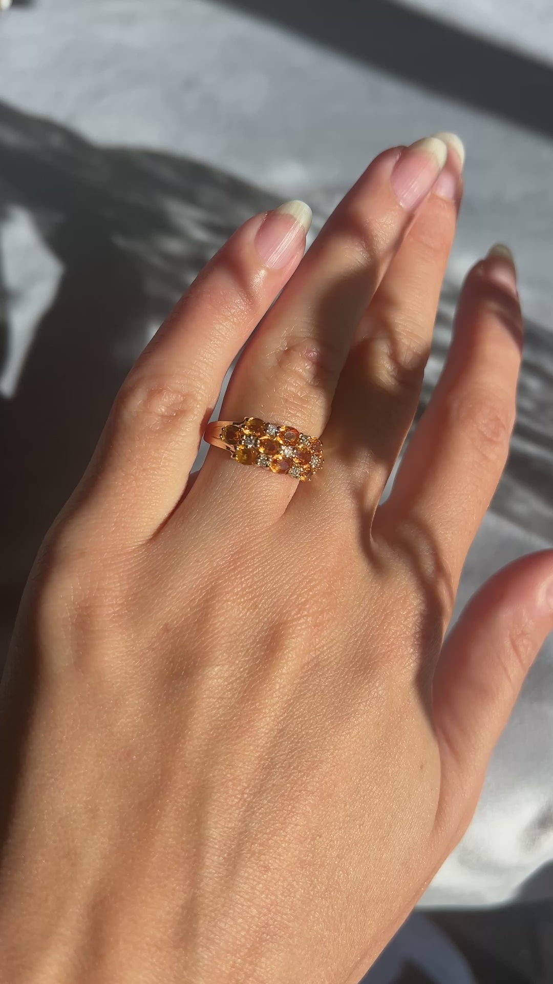 Checkered Citrine and Diamond Ring 1.25 tcw in 14k Yellow Gold