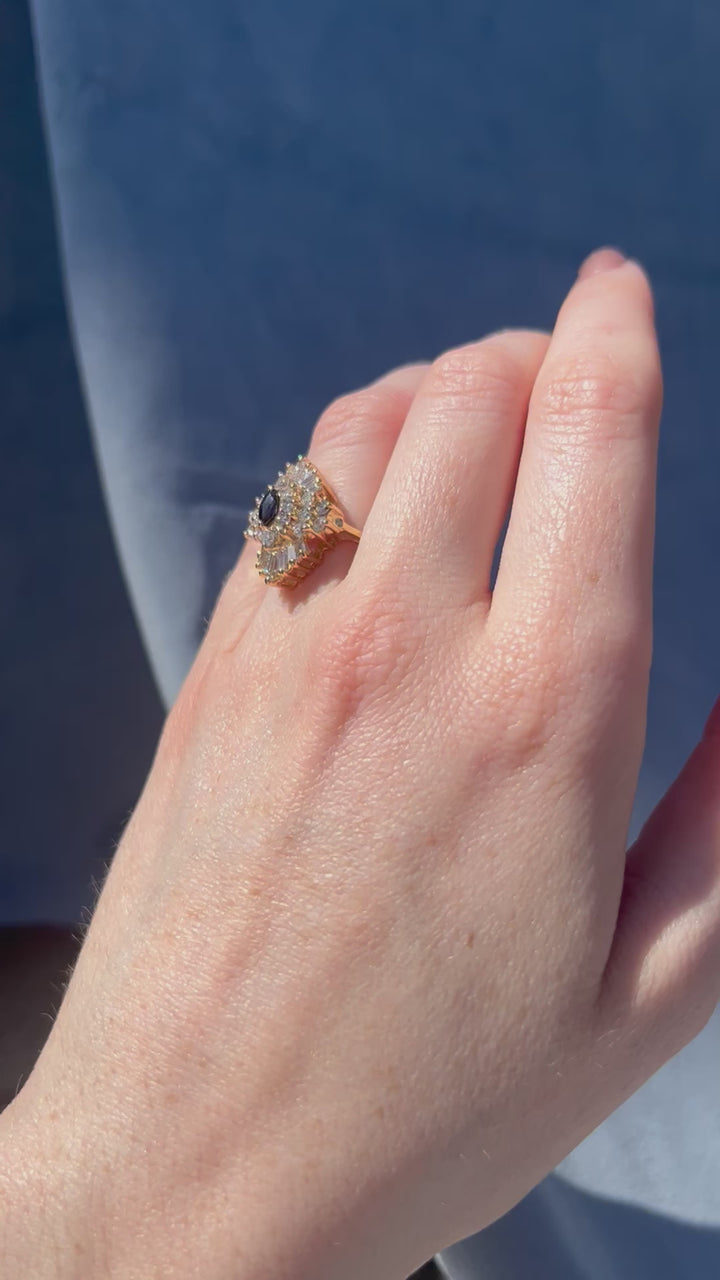 Sapphire and Diamond Ballerina Ring in 14k Yellow Gold