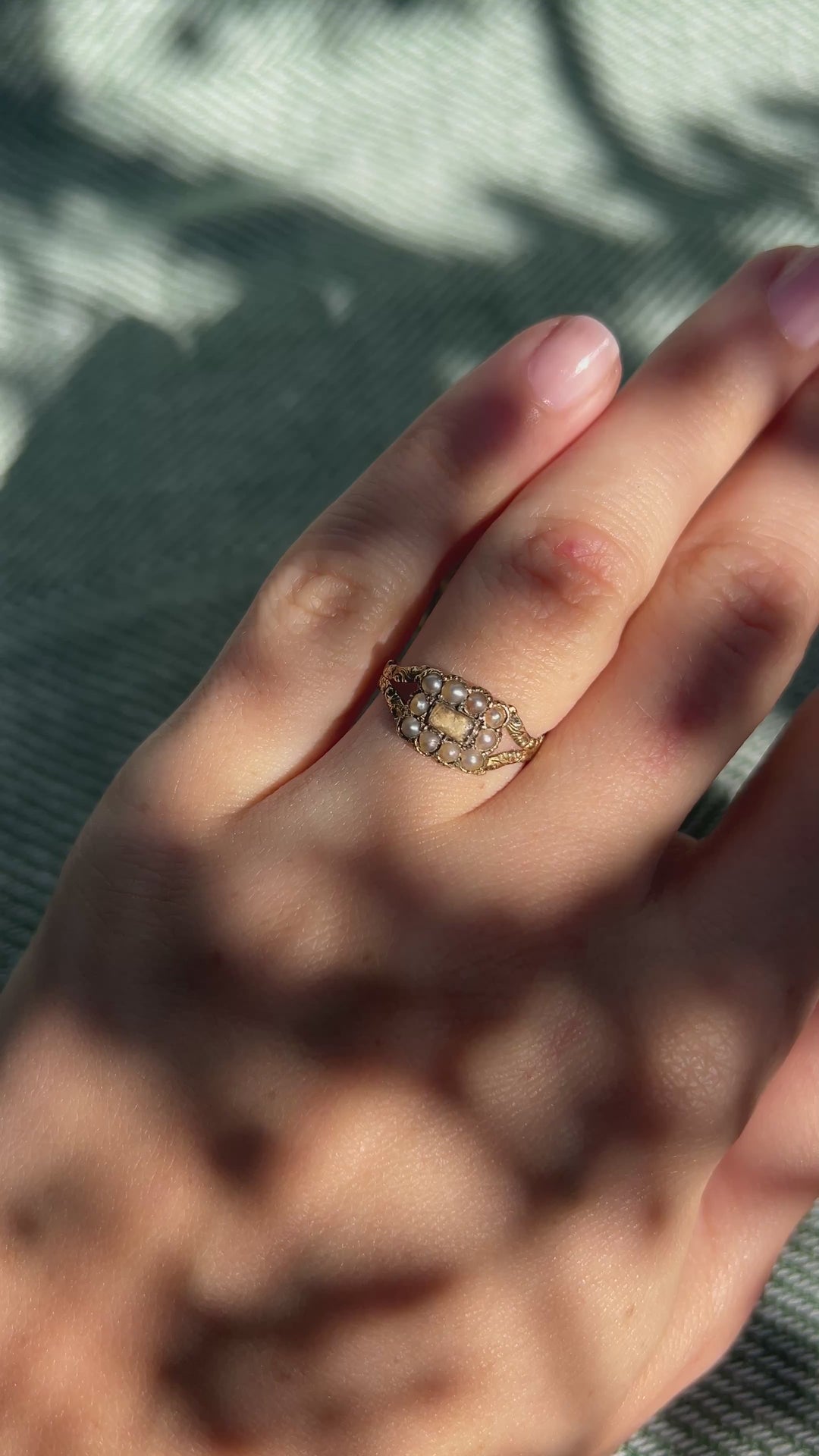 Georgian Split Pearl Mourning Ring in 15k Yellow Gold