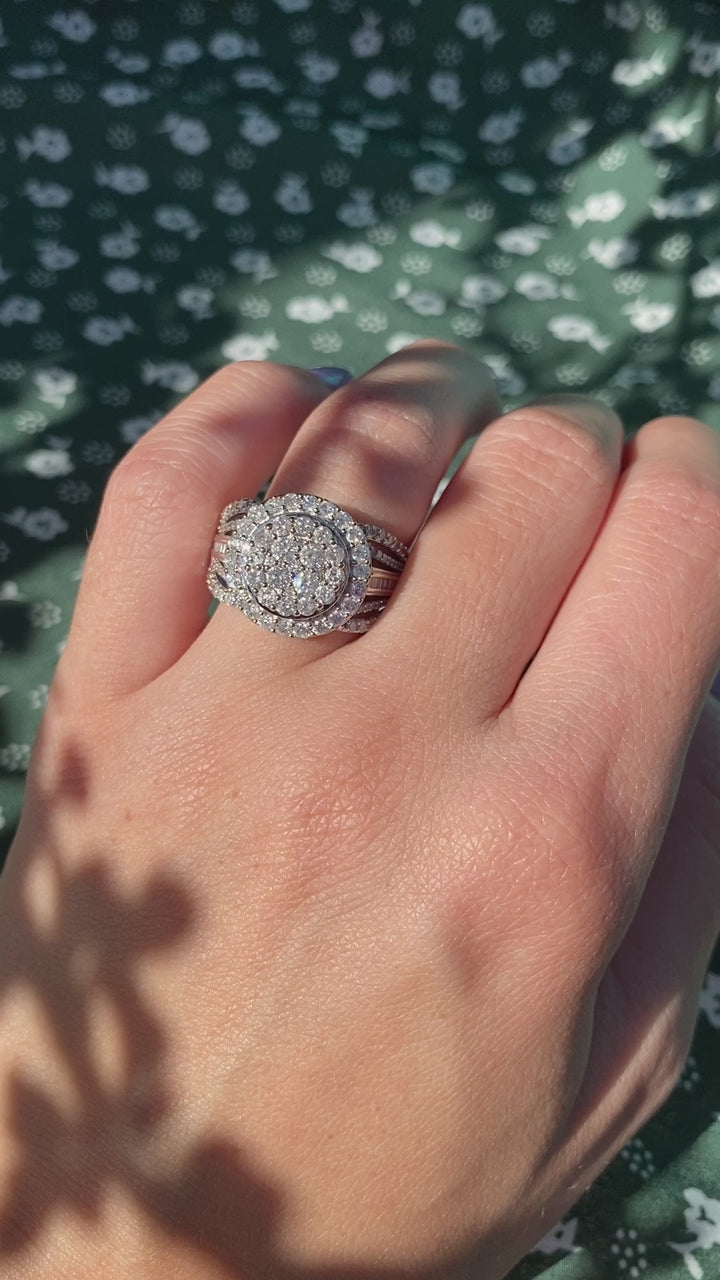 Modern Sunburst Natural Diamond Ring in 10k White Gold 2.8 TCW