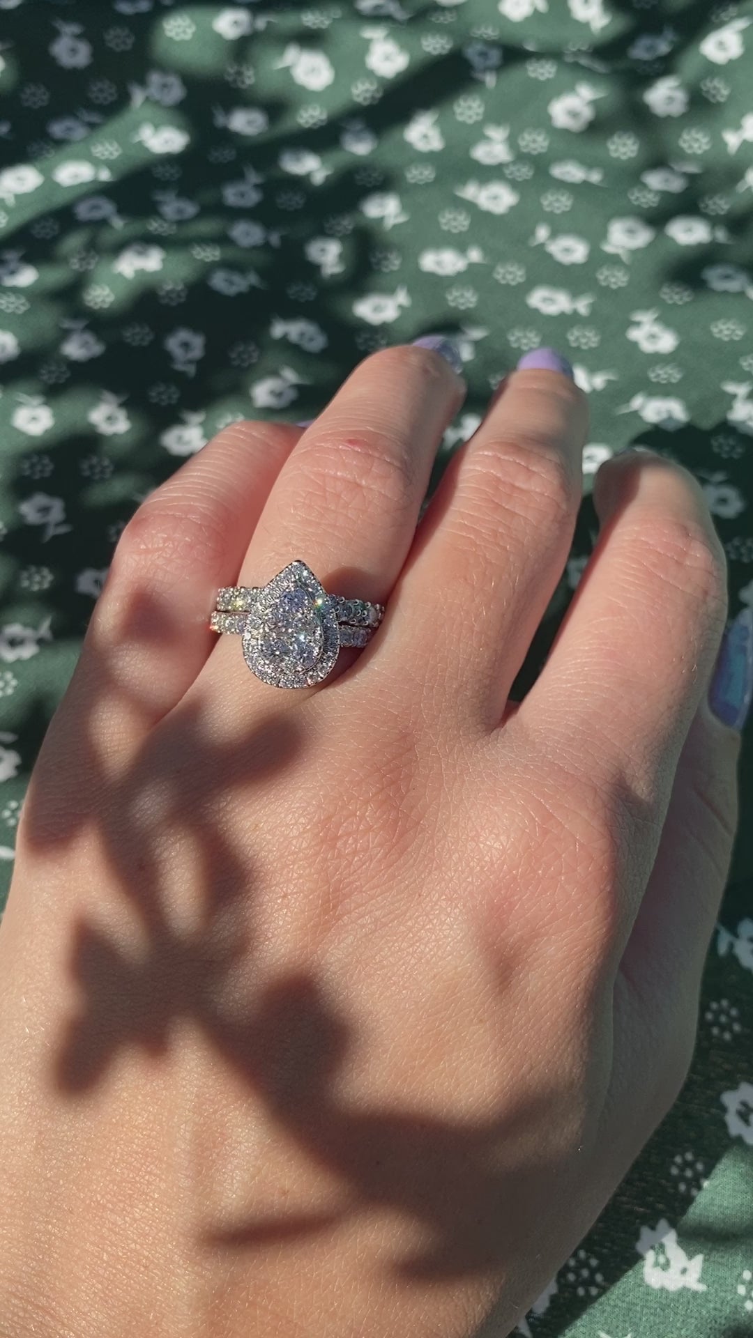 Modern Pear Natural Diamond Wedding Ring Set in 10k White Gold  1.65TCW