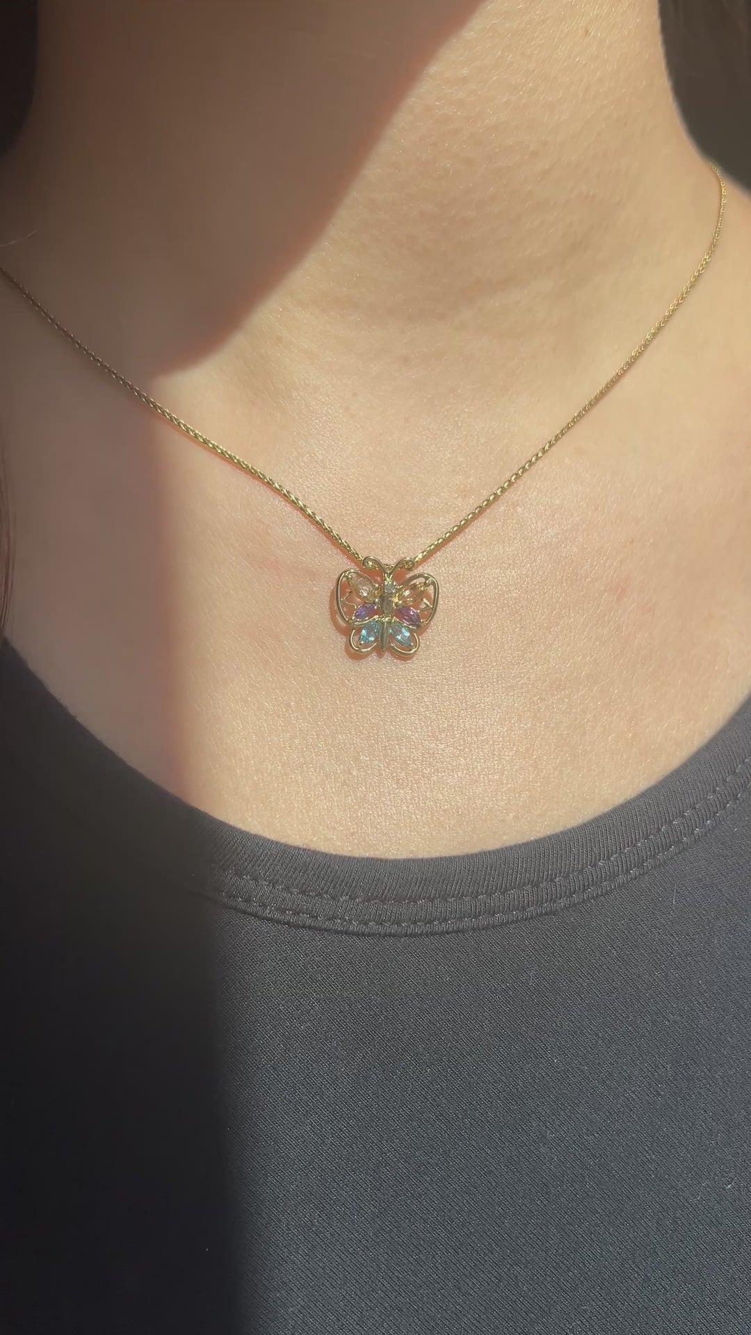 Colorful Amethyst, Citrine, Blue Topaz and Diamond Monarch Butterfly Pendant in 10k Yellow Gold