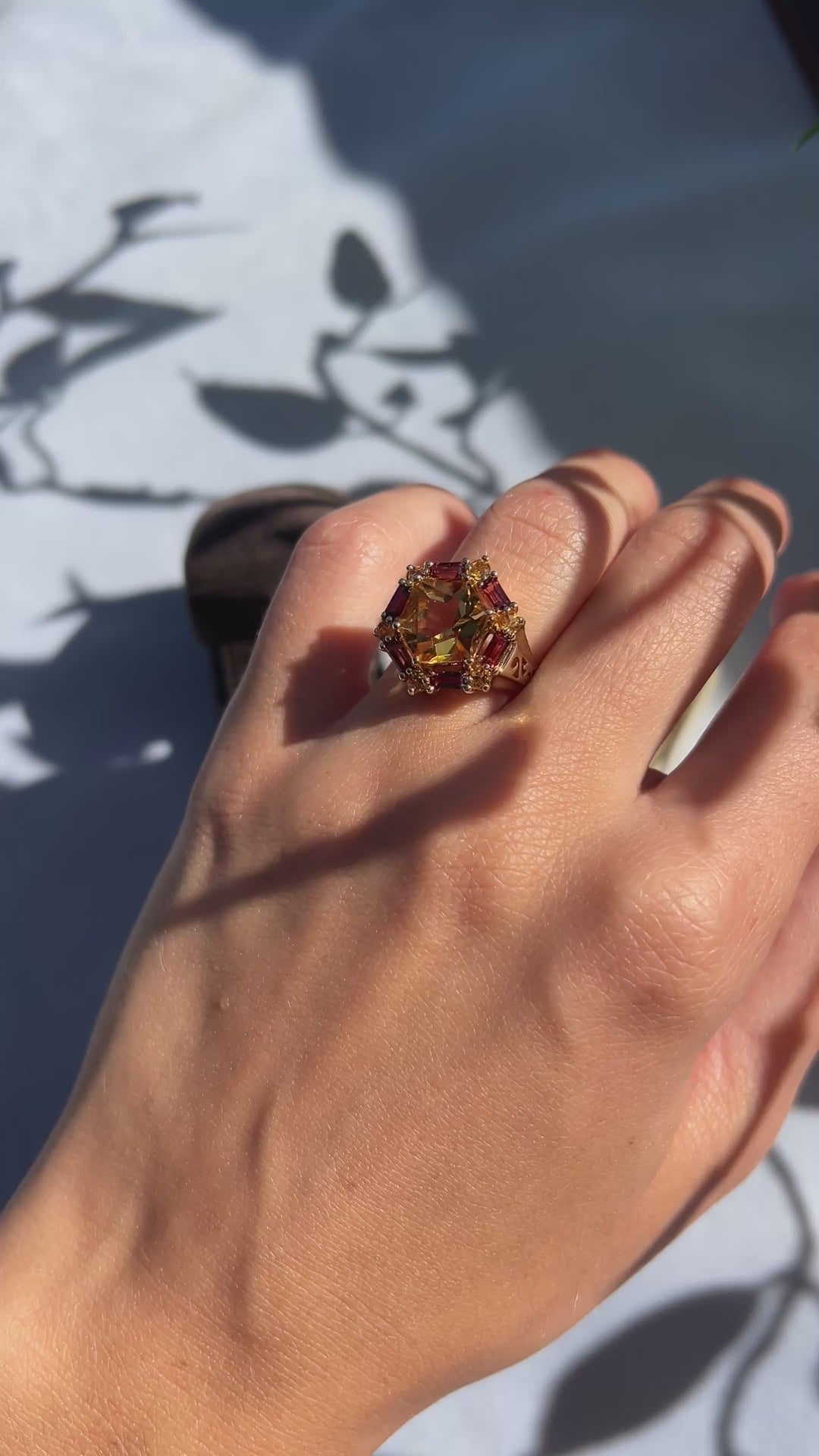 Warm Sunset Citrine And Garnet Vintage Statement TCW 4.92 Ring in 10k Yellow Gold