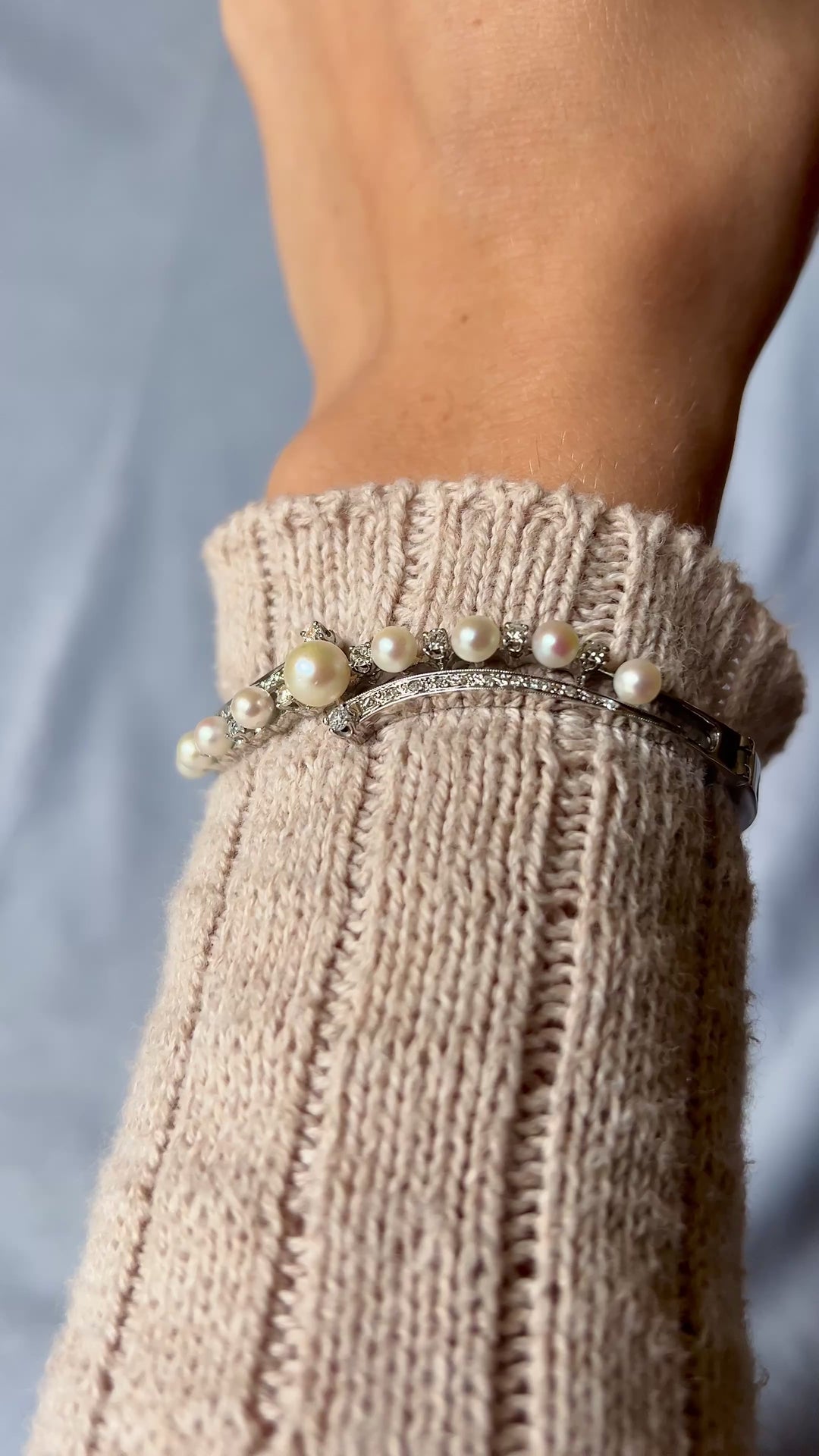 The Constellation Bloom Pearl and Diamond Cuff in 14k White Gold