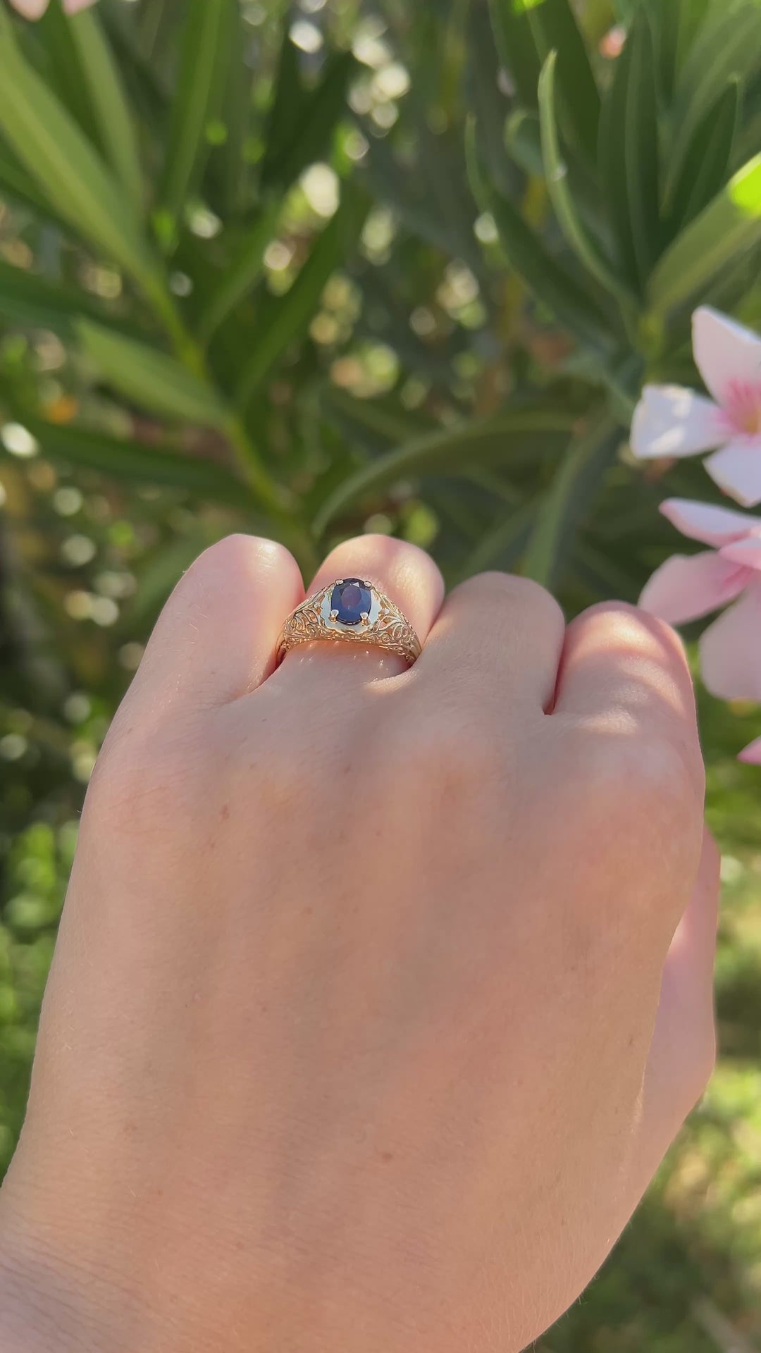 Golden Filigree Sapphire Ring in 14k Yellow Gold