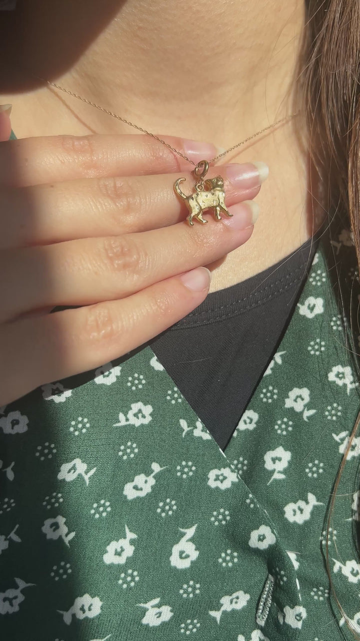 Minimalist Feline Pendant/Charm in 14k Yellow Gold