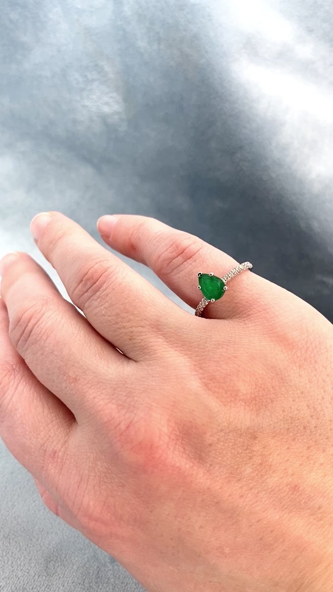 Perfect Pear Emerald and Diamond Ring in 14k White Gold