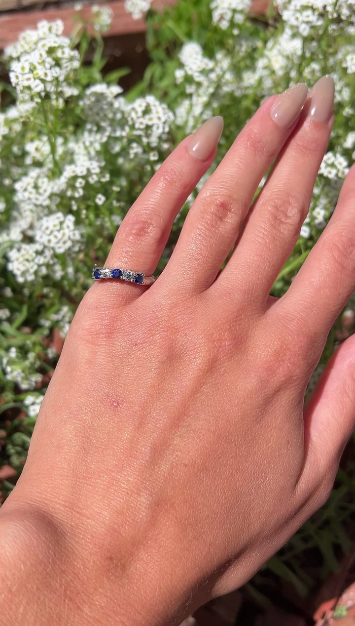 Shining Star Sapphire And Diamond Curved Band Set In Platinum