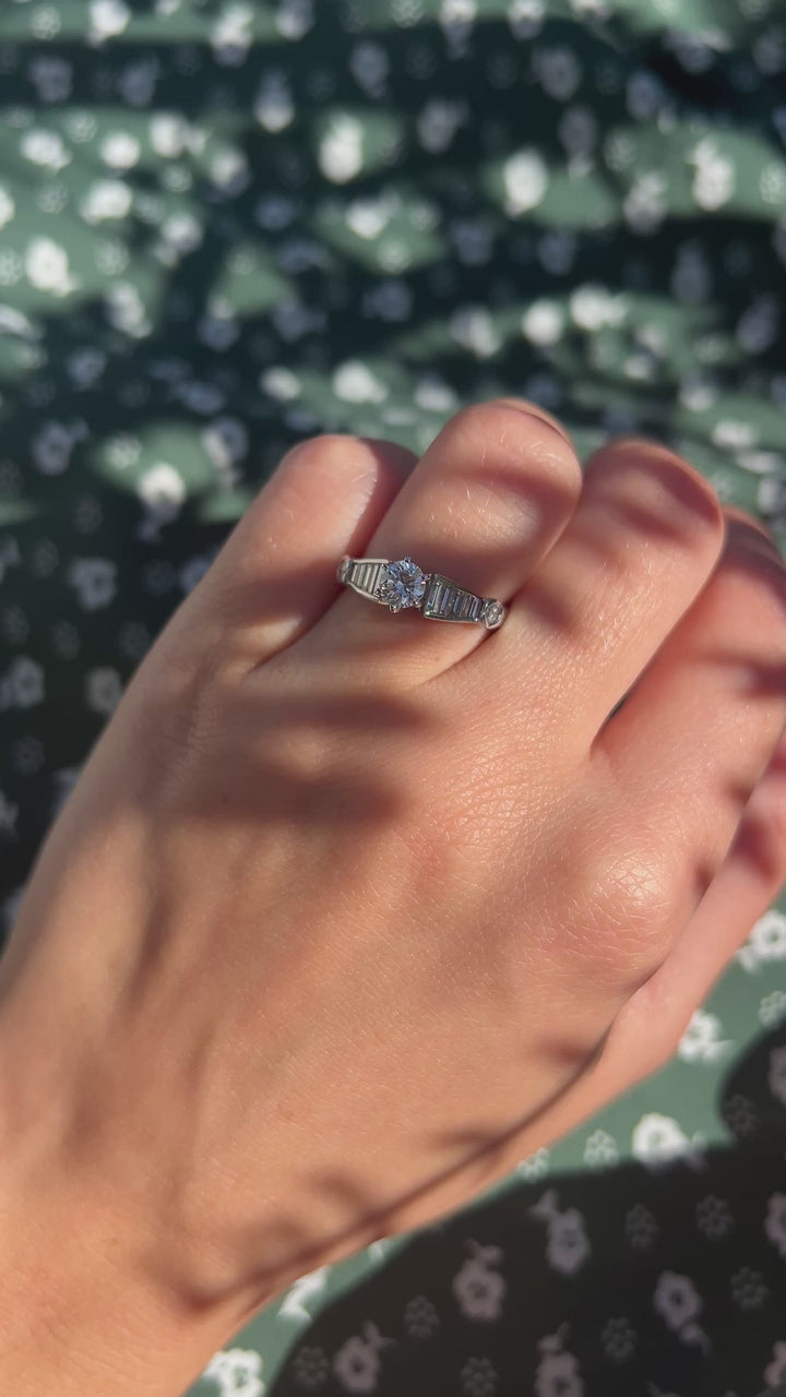 Vintage Baguette Brilliance 100% Natural Diamonds 1 tcw Diamond Ring in 14k White Gold