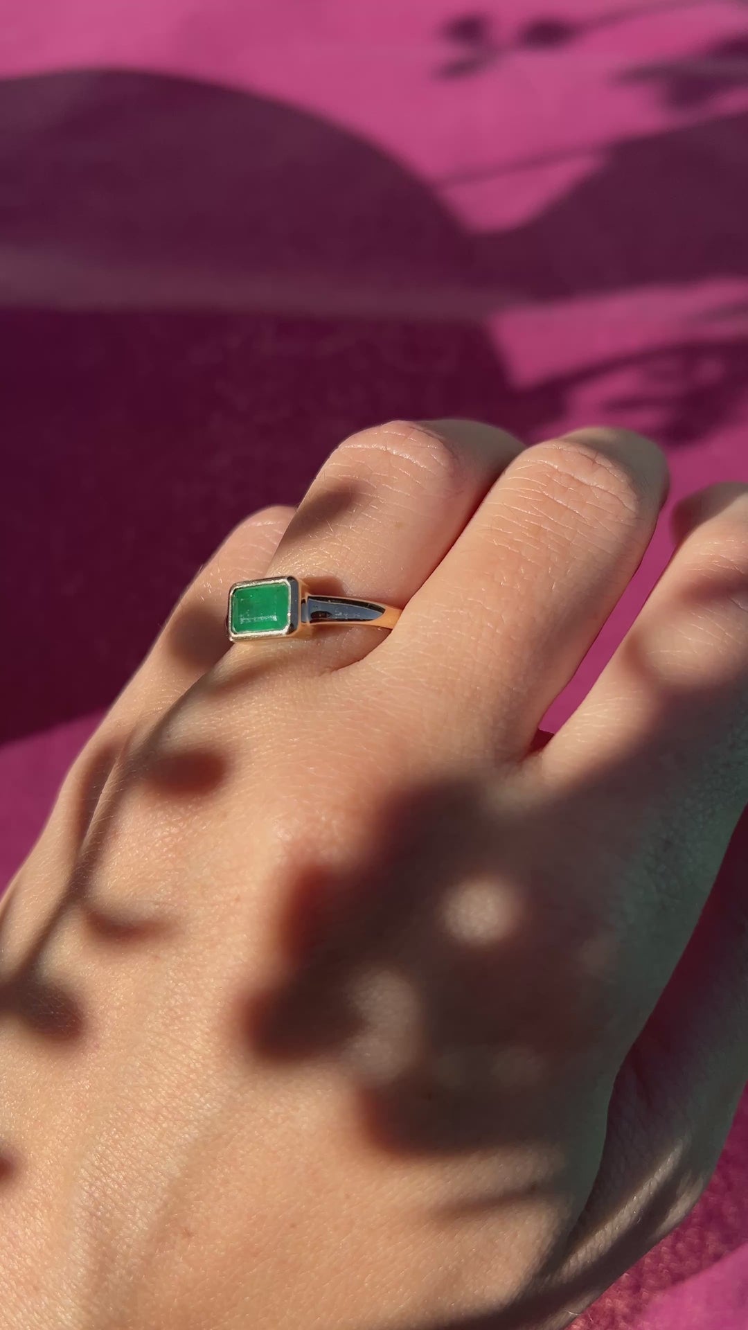 Natural Emerald Bezel Set Ring in 14k Warm Yellow Gold