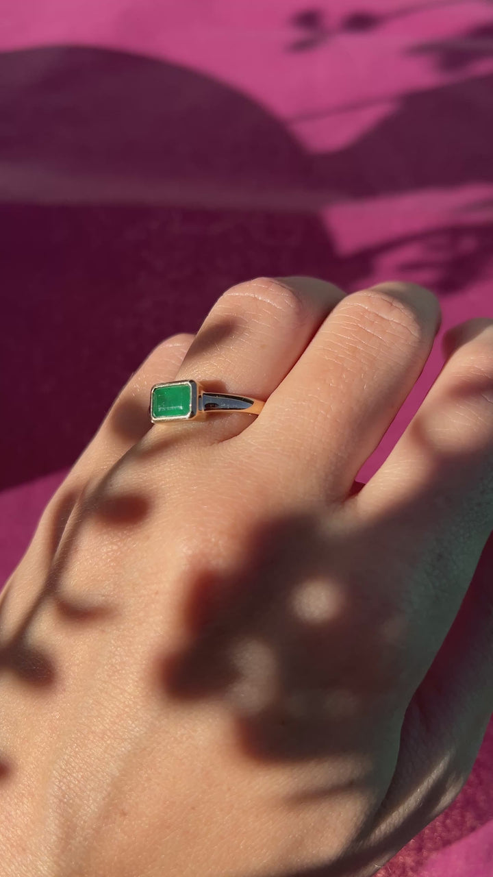 Natural Emerald Bezel Set Ring in 14k Warm Yellow Gold