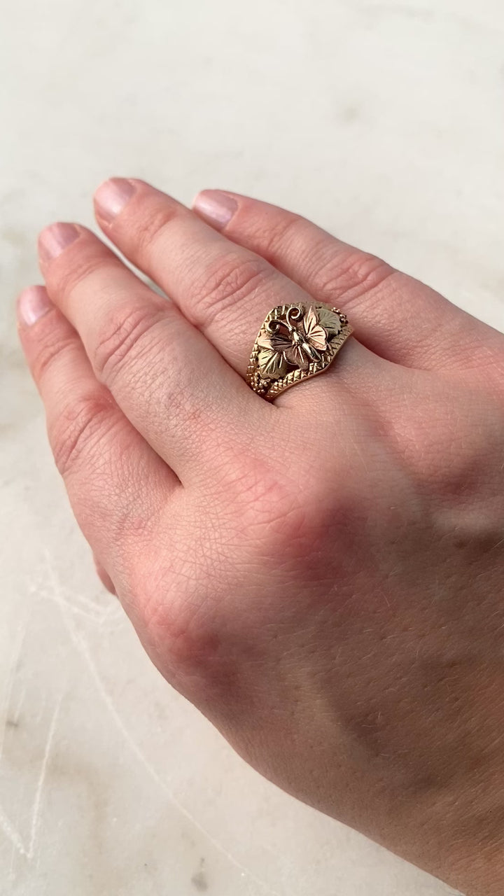 Flutter Yellow, Pink and Green Gold Butterfly Ring