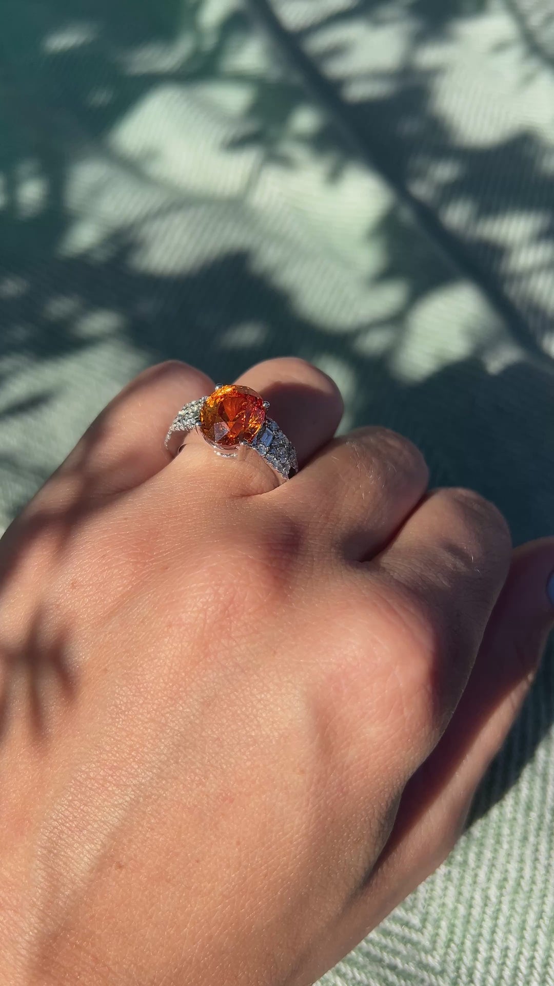 Estate Spessartite And Diamond Ring in 18k White Gold 6.9tcw